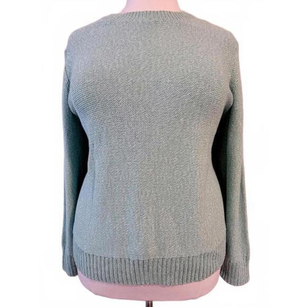 J. Jill Womens 2X Light Green White Marled Knit Crew Neck Sweater 310441 NEW